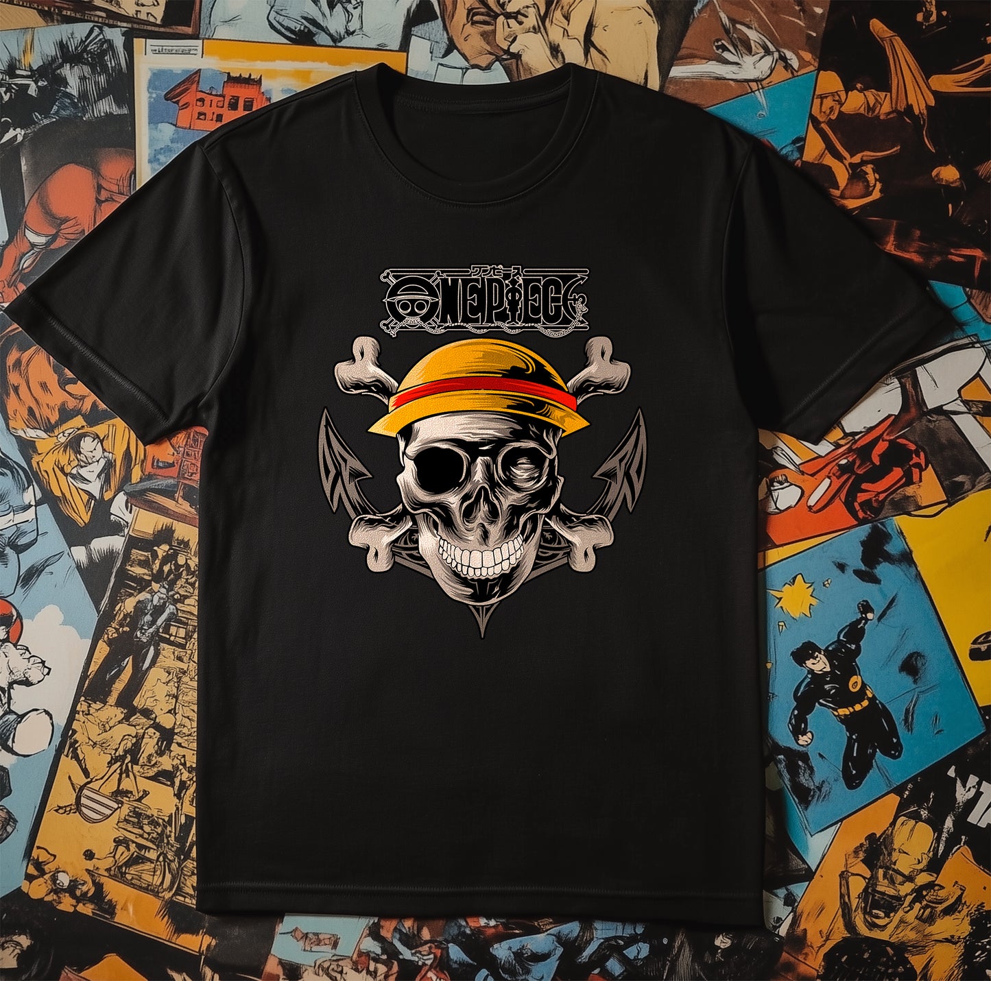 One Piece Pirate Skull t-shirt - Ahoy, Matey! Funny and Bold! Unisex Printed Design for pirate enthusiasts. Perfect for treasure hunts!