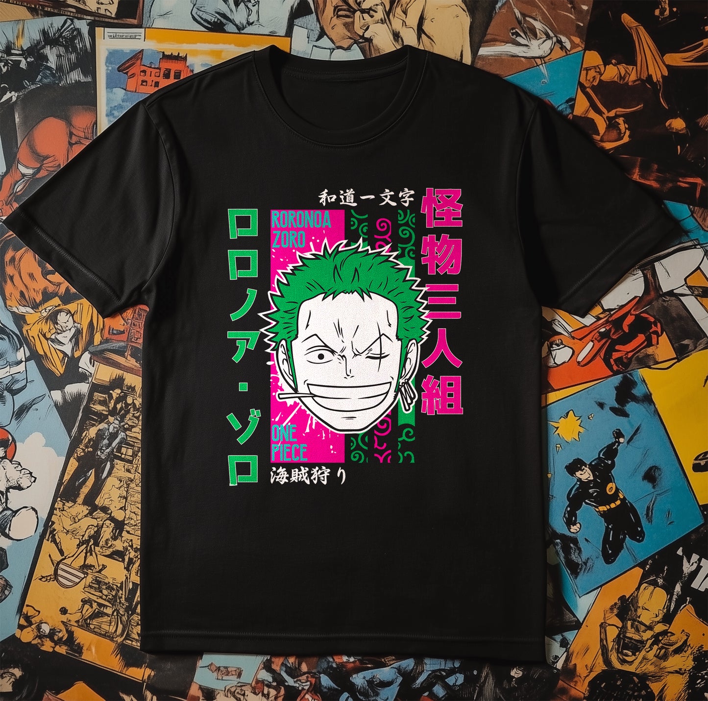 One-Piece-17 T-shirt – Funny Green Hair Adventures! Unisex Printed Design, 100% Cotton, Perfect for Pirates and Anime Fans! Ahoy, Matey!