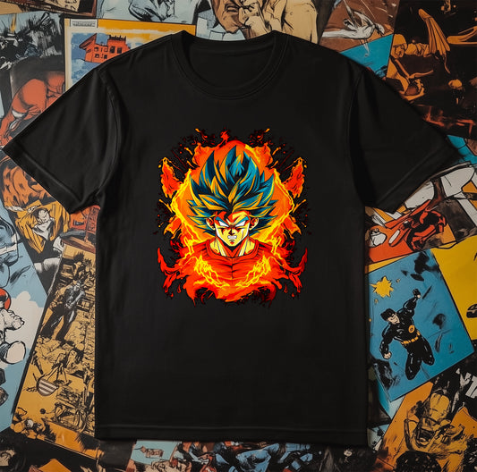 Over 9000 Flames T-shirt - Hilarious Dragon Ball Design! 100% Cotton, Unisex Printed Tee for Super Saiyans and Fire-Breathing Fans!