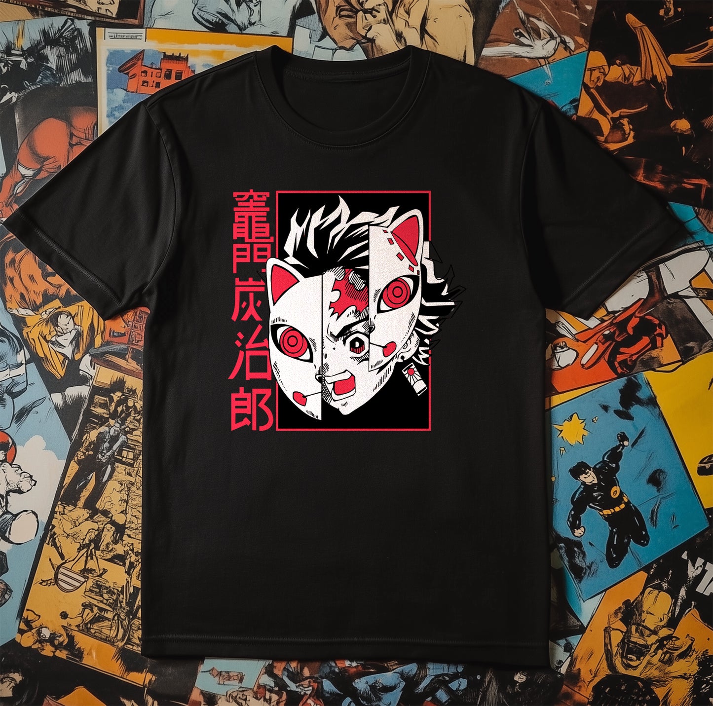 Demon Faces T-Shirt - Unleash Your Inner Anime! Funny Japanese Character Mask Design, Unisex Cotton Tee for Epic Vibes!