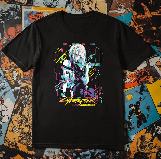 CyberPunk Edgerunners Lucy T-Shirt - Embrace Your Inner Anime Warrior! 100% Cotton, Unisex Design for Ultimate Coolness in the Neon Future!