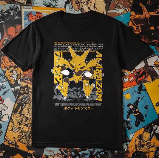 P4 Pokémon Alakazam T-shirt - Comic Book Vibes! Unisex Funny Tee, Unleash Your Inner Psychic! Catch laughs, not just Pokémon!