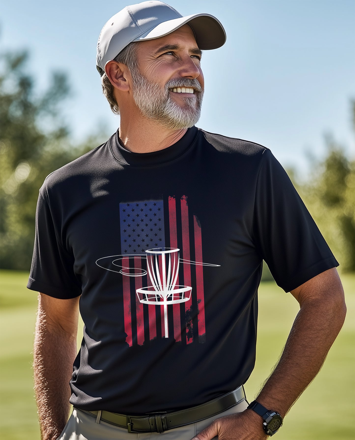 USA Flag Disc Golf T-Shirt Swing