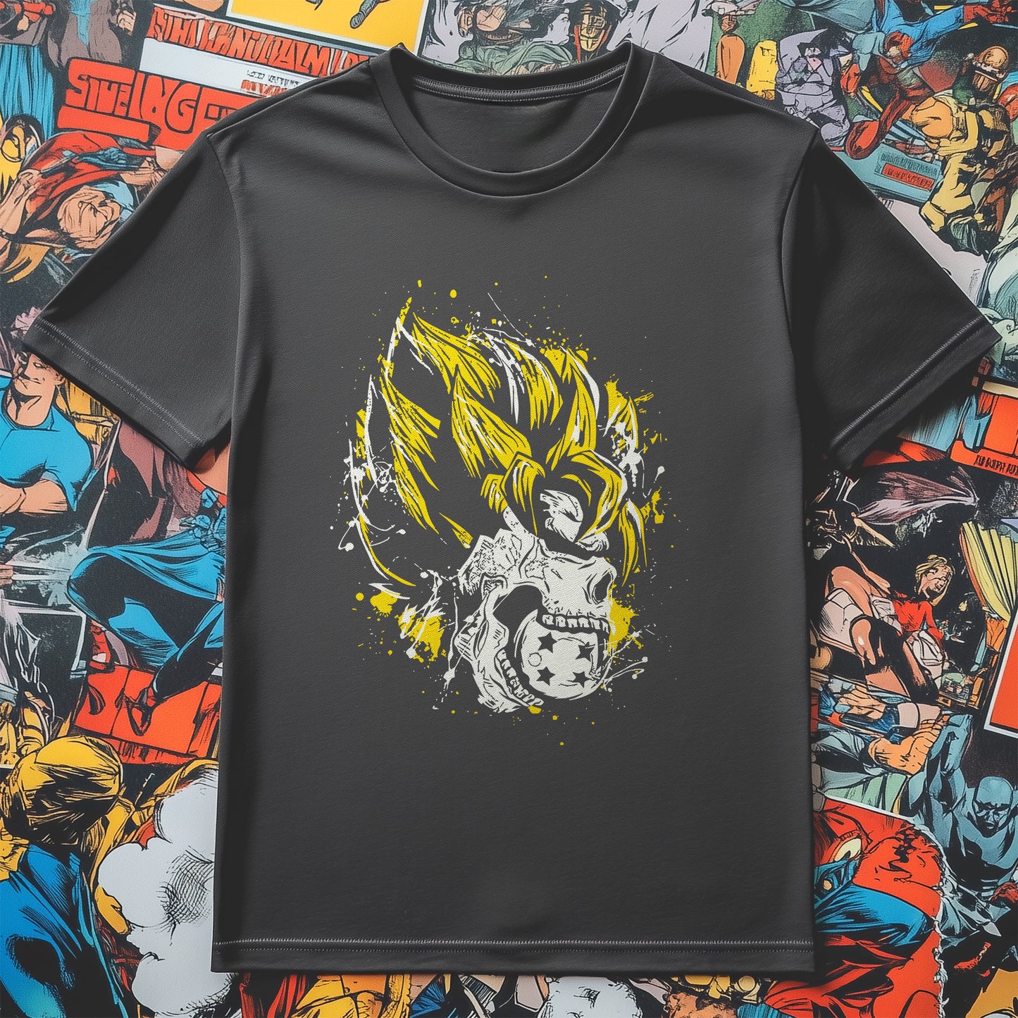 DBZ Goku Skull t-shirt - Unleash Your Inner Saiyan! Funny and Bold Design, 100% Cotton, Unisex Tee for Dragon Ball Fans!