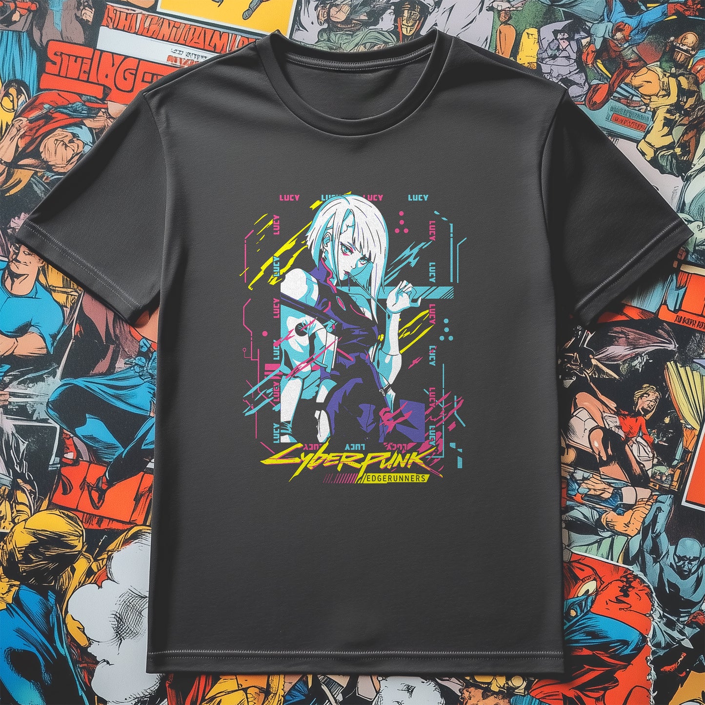 CyberPunk Edgerunners Lucy T-Shirt - Embrace Your Inner Anime Warrior! 100% Cotton, Unisex Design for Ultimate Coolness in the Neon Future!