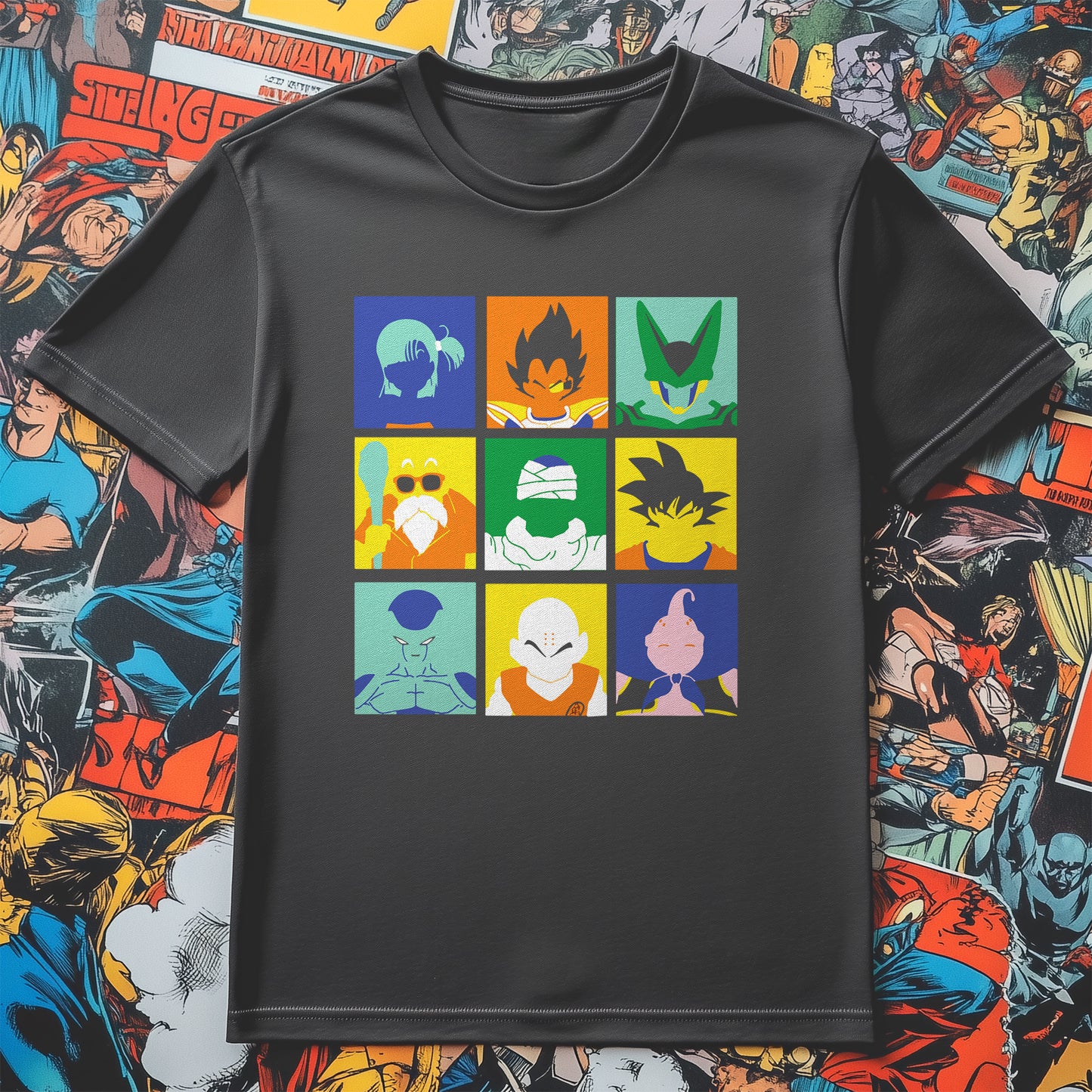 DBZ Pop Art T-Shirt - Unleash Your Inner Saiyan! Funny, Colorful Design, Unisex Cotton Tee for Dragon Ball Z Fans Who Love to Power Up!