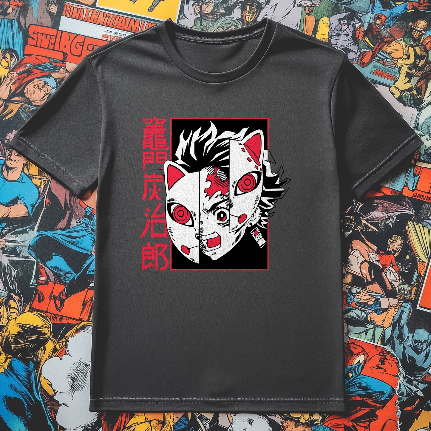 Demon Faces T-Shirt - Unleash Your Inner Anime! Funny Japanese Character Mask Design, Unisex Cotton Tee for Epic Vibes!