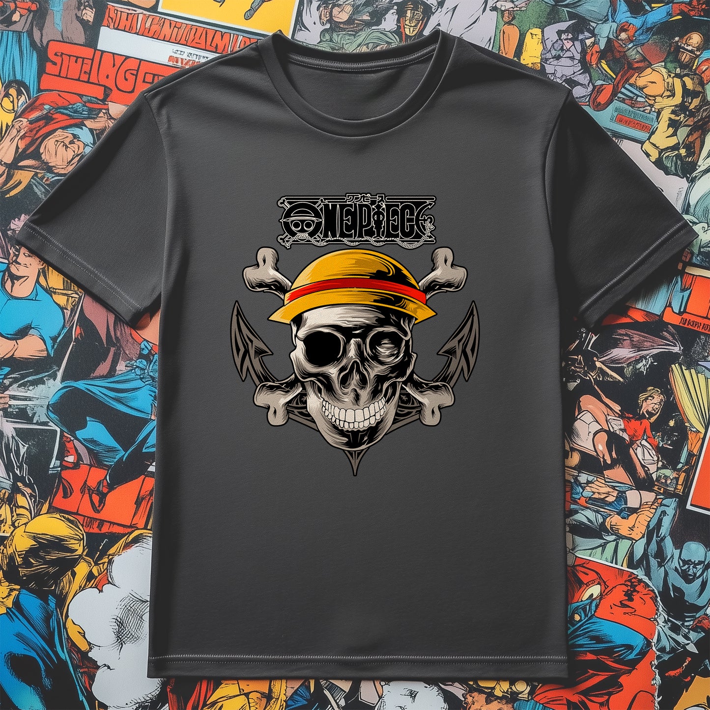 One Piece Pirate Skull t-shirt - Ahoy, Matey! Funny and Bold! Unisex Printed Design for pirate enthusiasts. Perfect for treasure hunts!