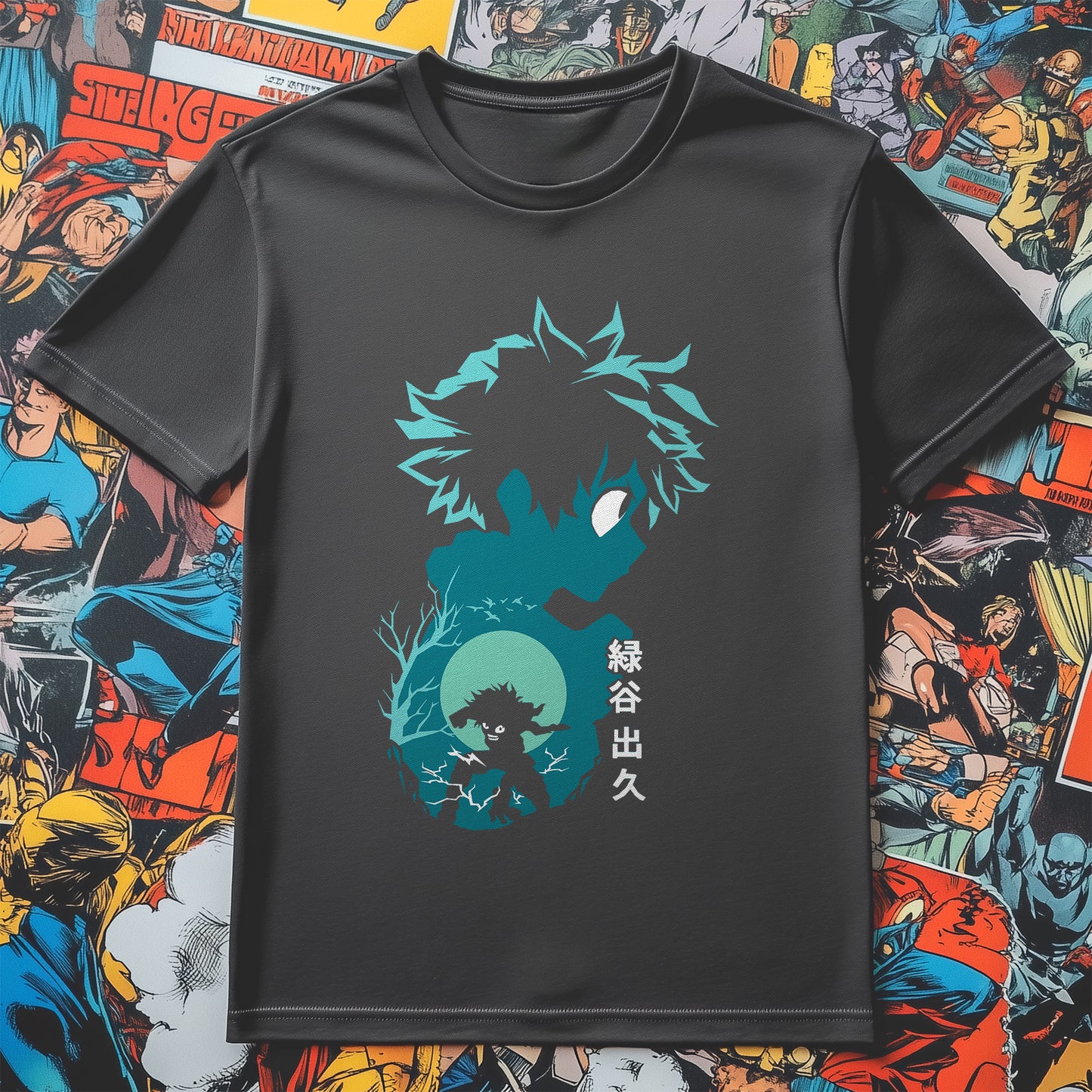 Deku Silhouette T-shirt - Unleash Your Inner Hero! Funny Design, 100% Cotton, Unisex Style. Perfect for aspiring heroes and anime fans!