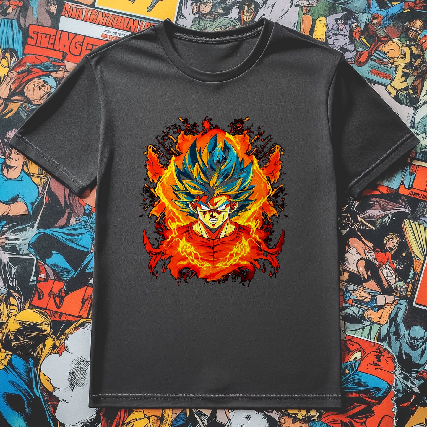 Over 9000 Flames T-shirt - Hilarious Dragon Ball Design! 100% Cotton, Unisex Printed Tee for Super Saiyans and Fire-Breathing Fans!