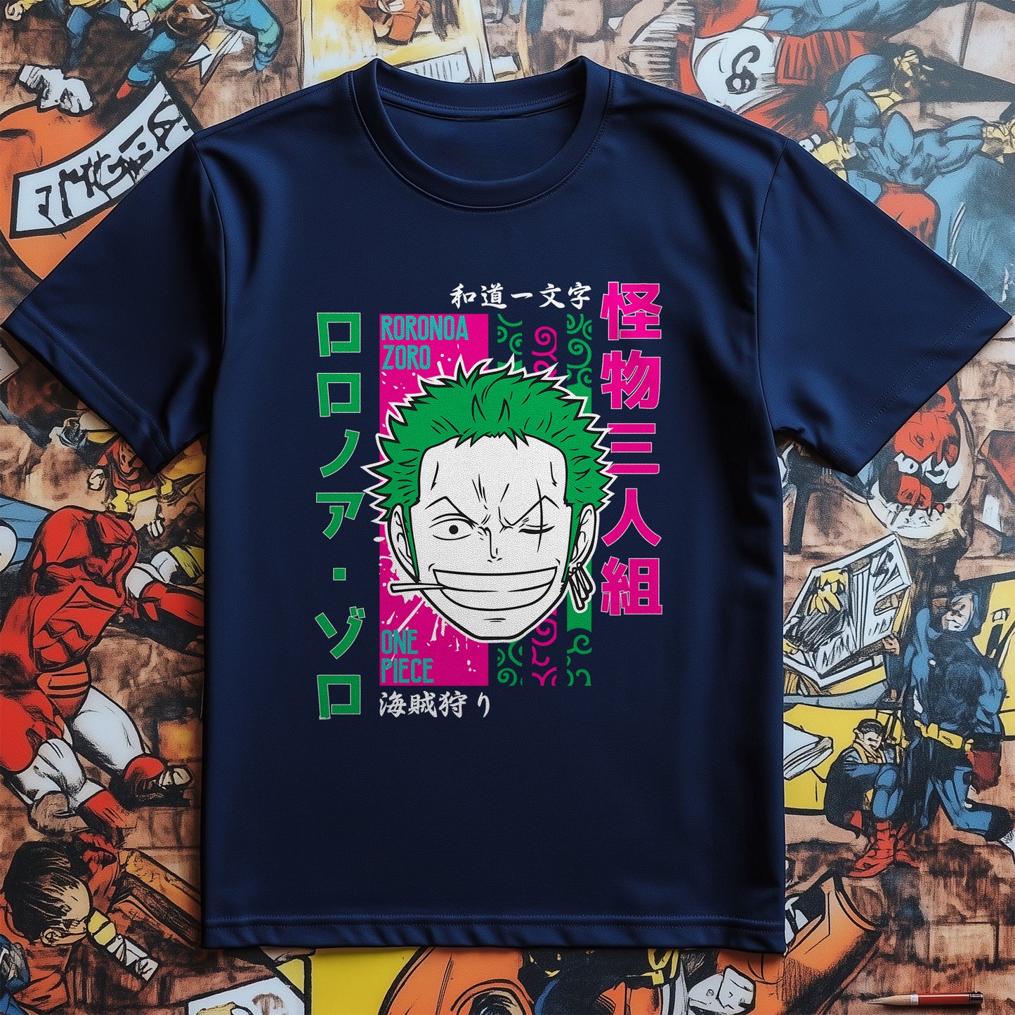 One-Piece-17 T-shirt – Funny Green Hair Adventures! Unisex Printed Design, 100% Cotton, Perfect for Pirates and Anime Fans! Ahoy, Matey!