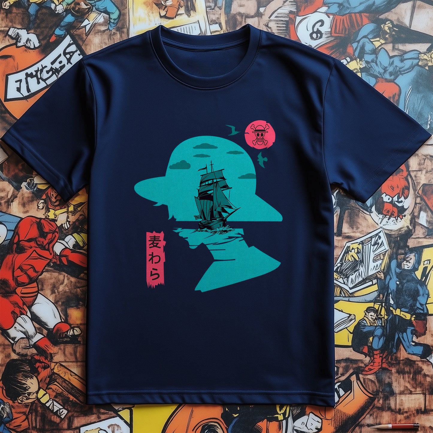 One-Piece-15 T-shirt - Funny and Stylish! Unisex Printed Design with a Hat-Wearing Heroine. Perfect for pirates and hat enthusiasts alike!