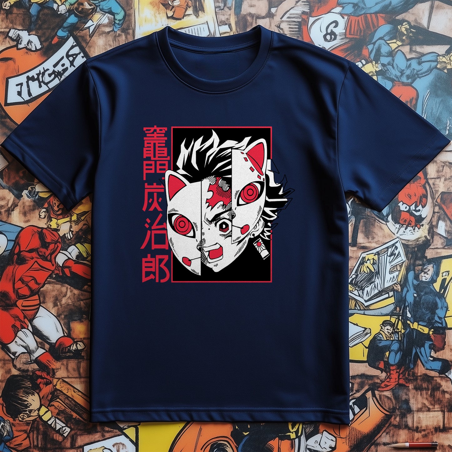 Demon Faces T-Shirt - Unleash Your Inner Anime! Funny Japanese Character Mask Design, Unisex Cotton Tee for Epic Vibes!