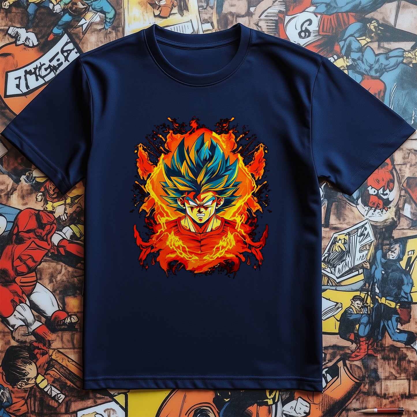 Over 9000 Flames T-shirt - Hilarious Dragon Ball Design! 100% Cotton, Unisex Printed Tee for Super Saiyans and Fire-Breathing Fans!