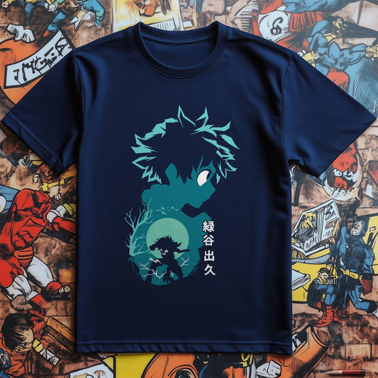 Deku Silhouette T-shirt - Unleash Your Inner Hero! Funny Design, 100% Cotton, Unisex Style. Perfect for aspiring heroes and anime fans!