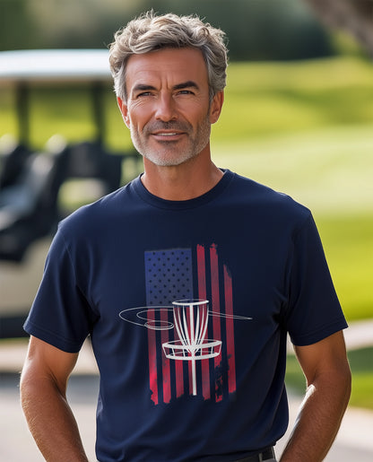 USA Flag Disc Golf T-Shirt Swing