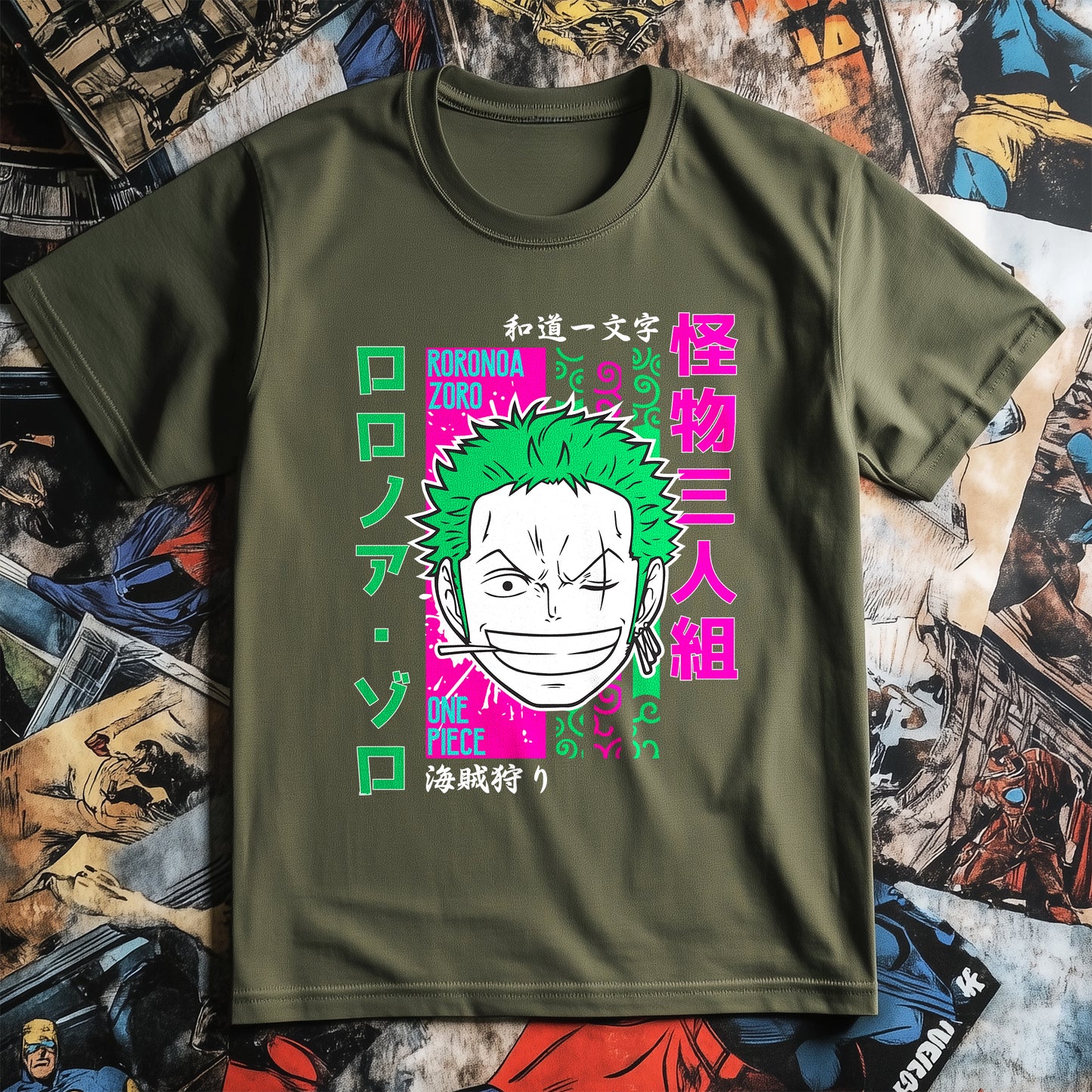 One-Piece-17 T-shirt – Funny Green Hair Adventures! Unisex Printed Design, 100% Cotton, Perfect for Pirates and Anime Fans! Ahoy, Matey!