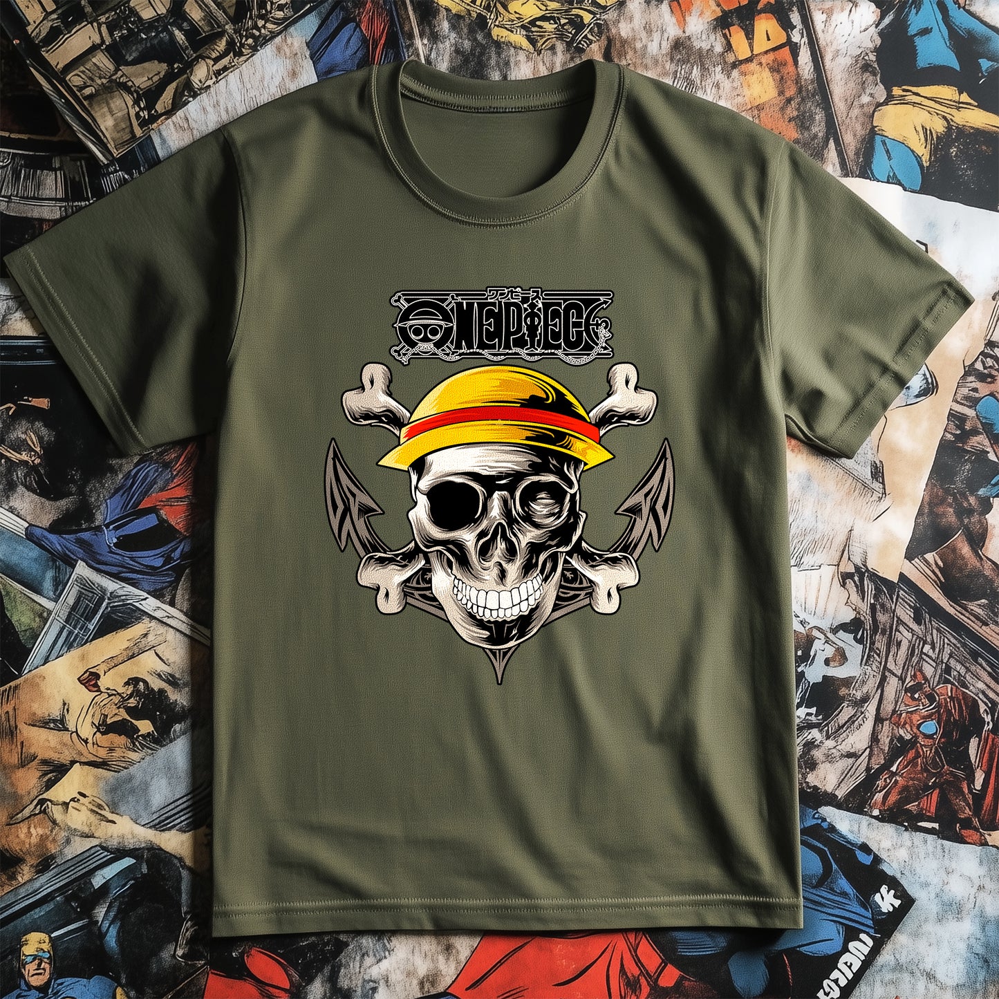 One Piece Pirate Skull t-shirt - Ahoy, Matey! Funny and Bold! Unisex Printed Design for pirate enthusiasts. Perfect for treasure hunts!