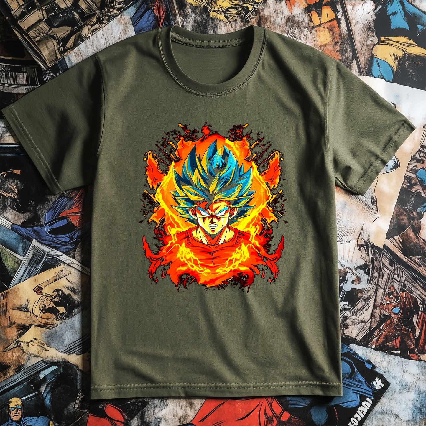 Over 9000 Flames T-shirt - Hilarious Dragon Ball Design! 100% Cotton, Unisex Printed Tee for Super Saiyans and Fire-Breathing Fans!