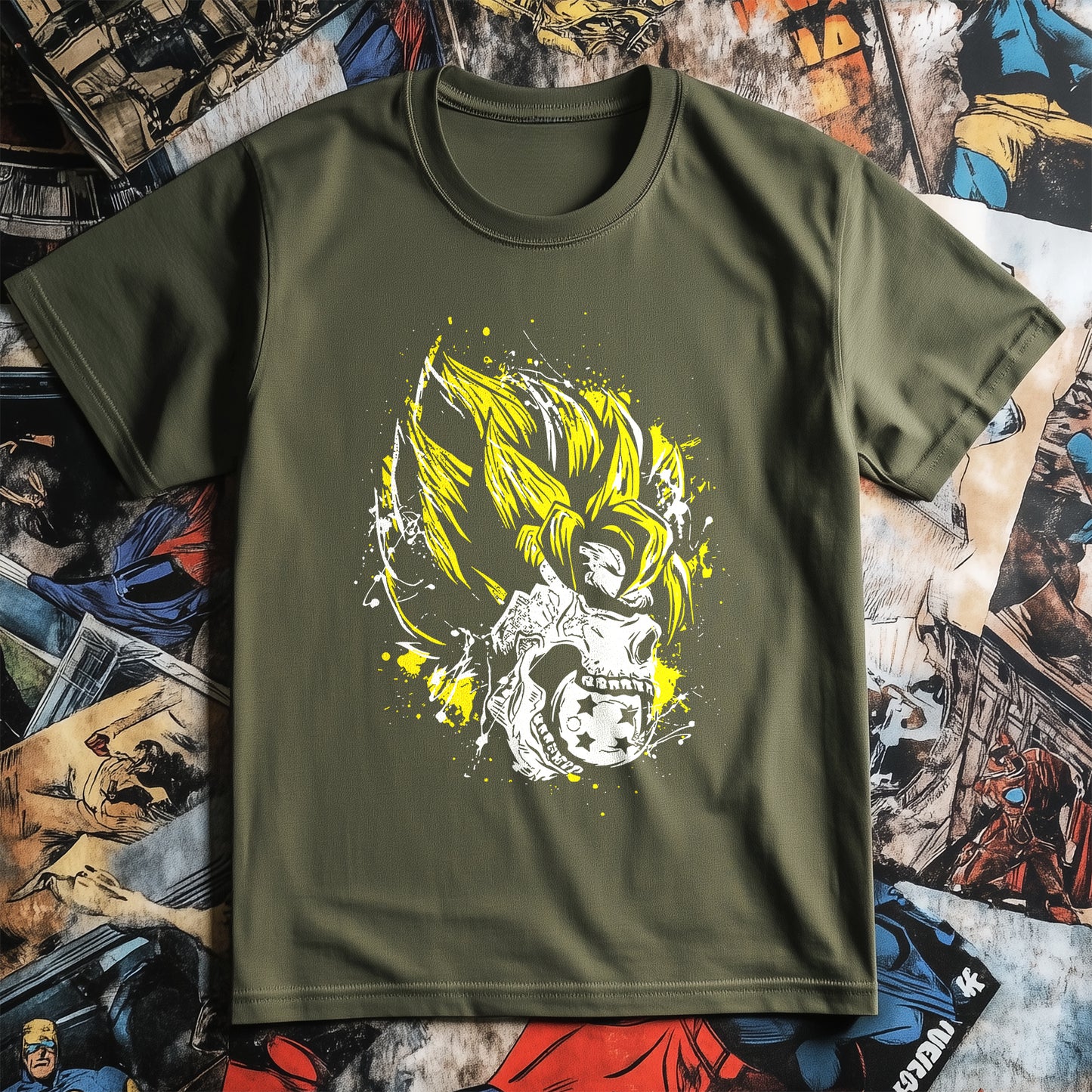 DBZ Goku Skull t-shirt - Unleash Your Inner Saiyan! Funny and Bold Design, 100% Cotton, Unisex Tee for Dragon Ball Fans!