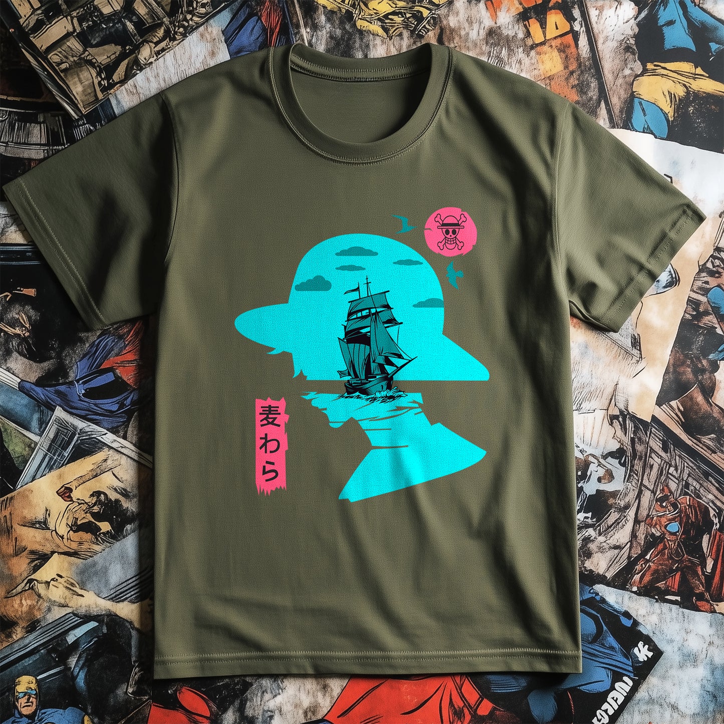 One-Piece-15 T-shirt - Funny and Stylish! Unisex Printed Design with a Hat-Wearing Heroine. Perfect for pirates and hat enthusiasts alike!