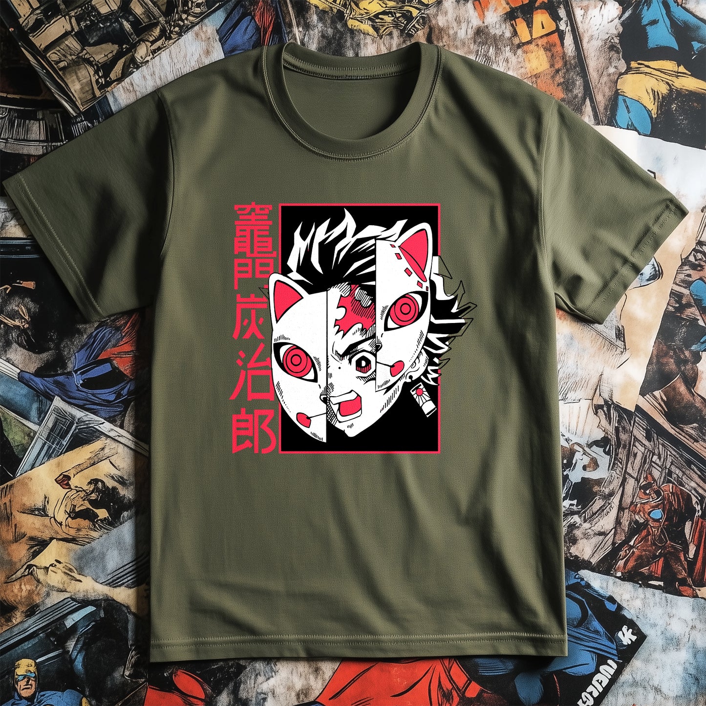 Demon Faces T-Shirt - Unleash Your Inner Anime! Funny Japanese Character Mask Design, Unisex Cotton Tee for Epic Vibes!