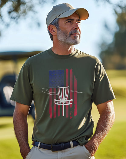 USA Flag Disc Golf T-Shirt Swing